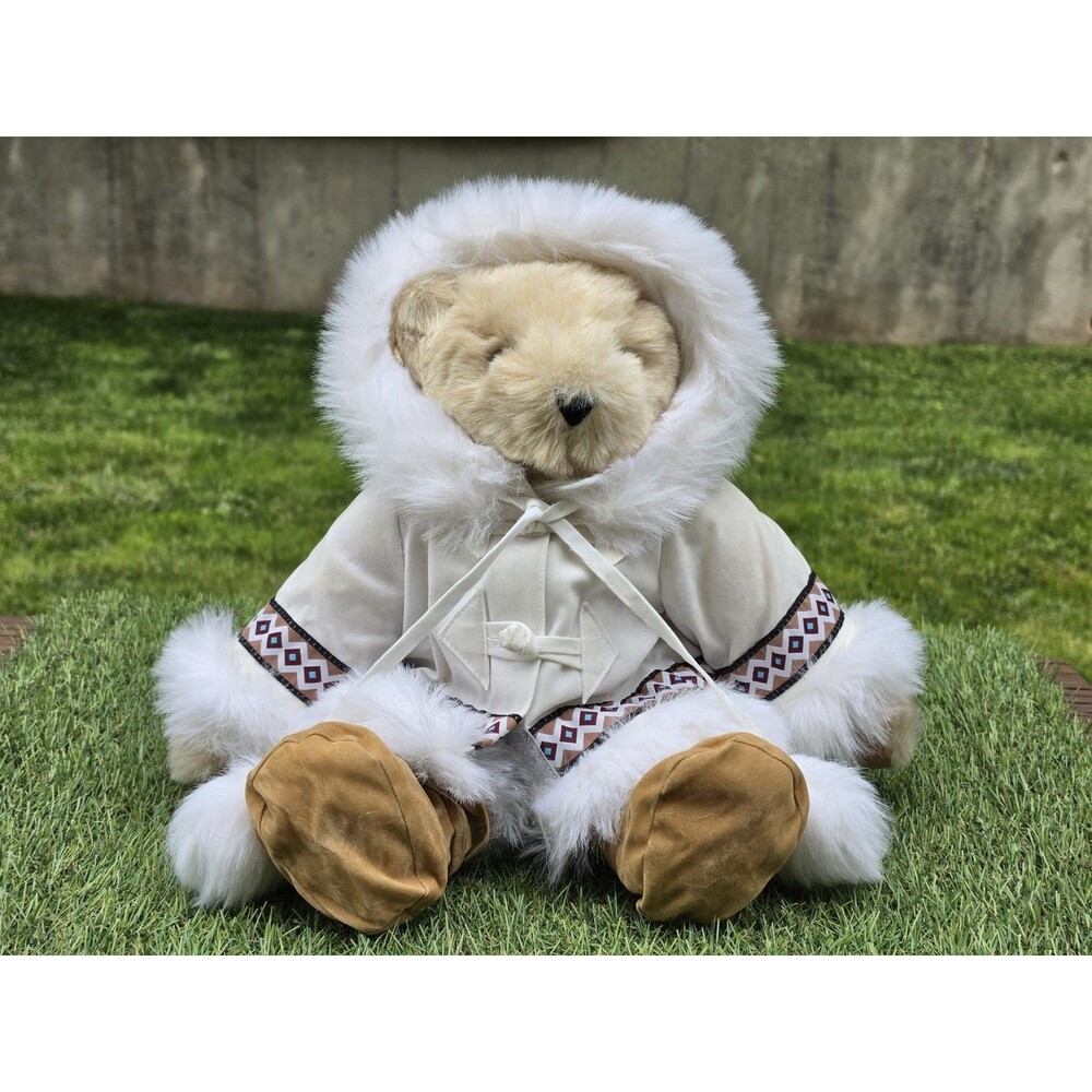 VERMONT Teddy Bear White Polar Eskimo Hooded Coat 16” Fully Jointed With Boots